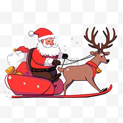 圣诞老人圣诞鹿图片_手绘圣诞节圣诞鹿拉车元素卡通