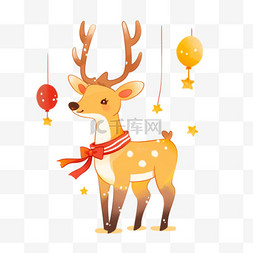 一个白色星星图片_圣诞节卡通驯鹿元素手绘