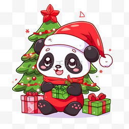 卡通手绘圣诞节熊猫圣诞树元素