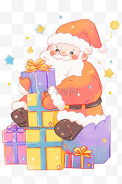圣诞老人手绘元素彩色插画卡通