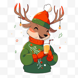戴圣诞帽的小鹿图片_圣诞鹿卡通手绘圣诞节元素