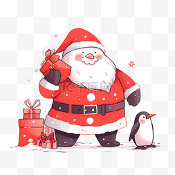 手绘圣诞节圣诞树企鹅元素