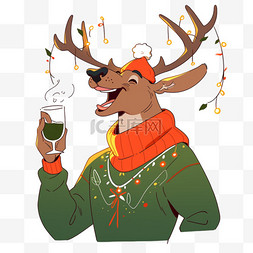戴圣诞帽的小鹿图片_卡通圣诞节元素圣诞鹿手绘