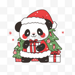 卡通圣诞节熊猫圣诞树手绘元素