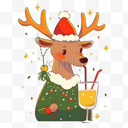 戴圣诞帽的小鹿图片_圣诞节圣诞鹿卡通手绘元素