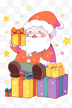 紫色礼盒卡通图片_彩色圣诞老人插画卡通手绘元素