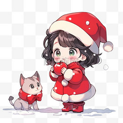 宠物小猫图片_圣诞节卡通可爱女孩拿着苹果手绘