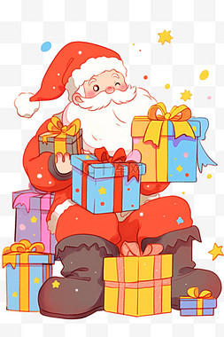 礼盒堆图片_卡通圣诞老人元素彩色插画手绘