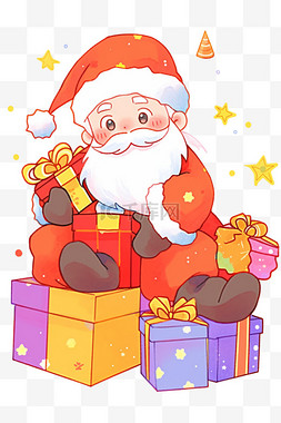 紫色礼盒图片_卡通手绘圣诞老人彩色插画元素