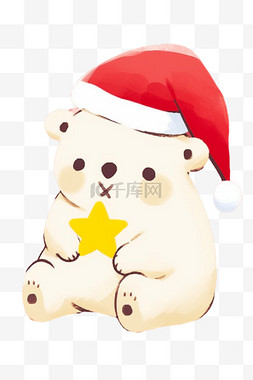 红色圣诞树表情图片_圣诞节卡通手绘可爱小熊元素