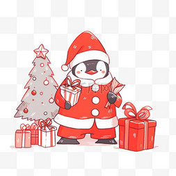 卡通圣诞节圣诞树企鹅元素