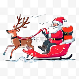 圣诞易拉图片_圣诞节鹿拉车圣诞卡通手绘元素