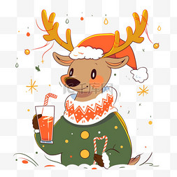 戴圣诞帽的小鹿图片_元素圣诞节圣诞鹿卡通手绘