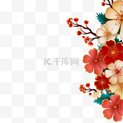 中式梅花剪纸装饰角框免抠元素