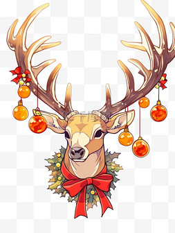 鹿头图片_手绘元素圣诞节圣诞麋鹿卡通