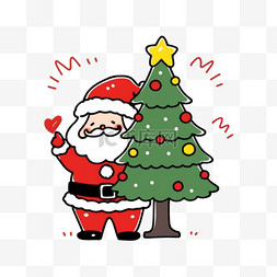 圣诞树纯色图片_插画圣诞老人圣诞树卡通圣诞节手