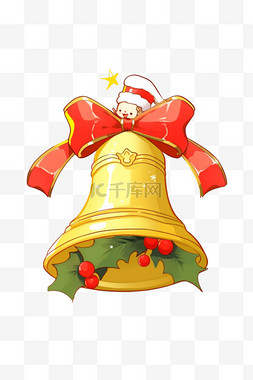 圣诞节蝴蝶结铃铛图片_手绘元素圣诞节装饰铃铛卡通