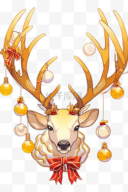 鹿头图片_圣诞麋鹿卡通手绘元素圣诞节