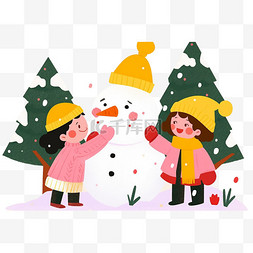 堆雪人的男孩图片_卡通冬天可爱孩子堆雪人手绘元素