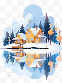 湖水清澈图片_插画冬天雪山风景卡通手绘元素