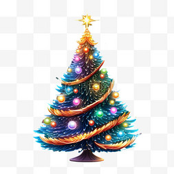 圣诞灯带树木元素立体免扣图案