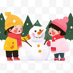 堆雪人的男孩图片_冬天堆雪人可爱孩子卡通手绘元素