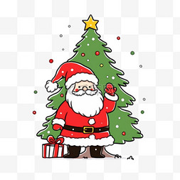 红色圣诞树线条图片_圣诞节插画圣诞老人圣诞树卡通手