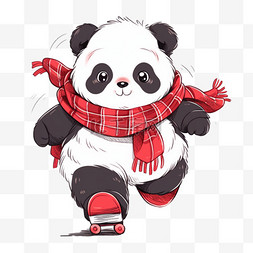 熊猫戴围巾图片_可爱熊猫滑冰卡通手绘元素冬天