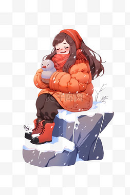 石头上的雪图片_冬天雪天可爱女孩卡通手绘元素