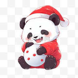 手绘元素冬天熊猫玩雪卡通