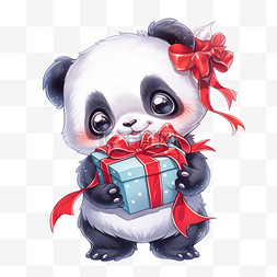 戴围巾熊猫图片_新年礼盒可爱熊猫卡通手绘元素