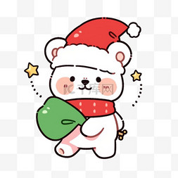 一个白色星星图片_圣诞节圣诞小熊礼物卡通元素手绘