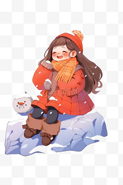 石头上的雪图片_卡通冬天雪天可爱女孩手绘元素