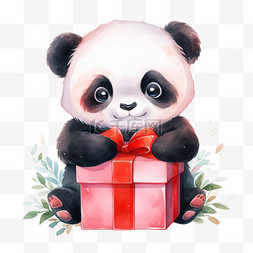 熊猫戴围巾图片_新年可爱熊猫礼盒卡通手绘元素