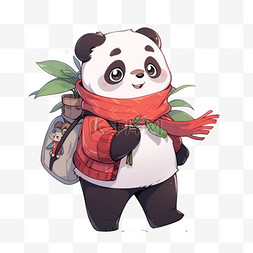 红色卡通行李箱图片_卡通新年可爱熊猫行李旅行手绘元