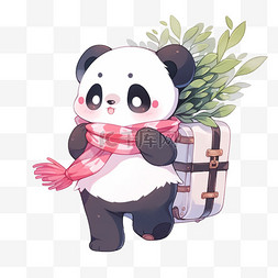 戴围巾的熊猫图片_可爱熊猫新年行李旅行卡通手绘元