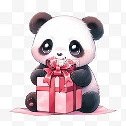 熊猫戴围巾图片_新年可爱熊猫卡通礼盒手绘元素