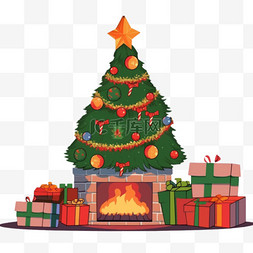 圣诞节圣诞树卡通壁炉手绘元素