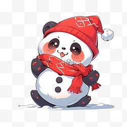 一个雪图片_冬天手绘熊猫玩雪卡通元素