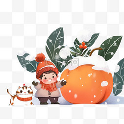 卡通冬天柿子孩子雪人手绘元素