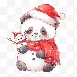 卡通小雪人图片_冬天熊猫玩雪手绘卡通元素