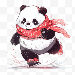 冬天可爱熊猫滑冰手绘卡通元素