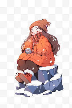 冬天手绘元素雪天可爱女孩卡通