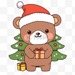 圣诞节小熊松树手绘元素卡通
