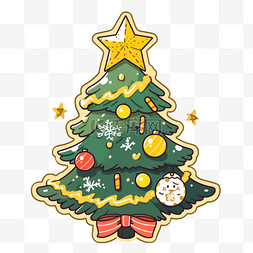 一个白色星星图片_圣诞节圣诞树手绘元素卡通