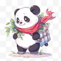 卡通围巾图片_新年可爱熊猫行李旅行卡通手绘元