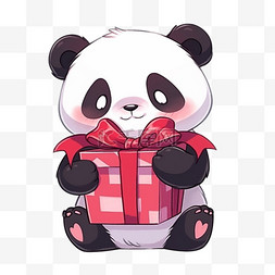手绘新年可爱熊猫礼盒卡通元素