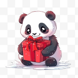 新年可爱熊猫礼盒手绘元素卡通