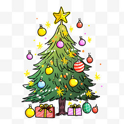 一个白色星星图片_圣诞树卡通圣诞节手绘元素