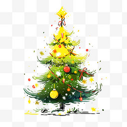 一个白色星星图片_手绘圣诞节元素圣诞树卡通